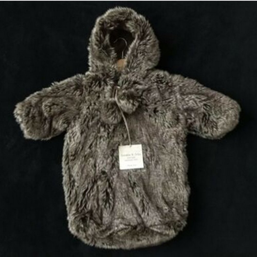 London & Cole Brown Faux Fur Pom Pom Bunting Coat